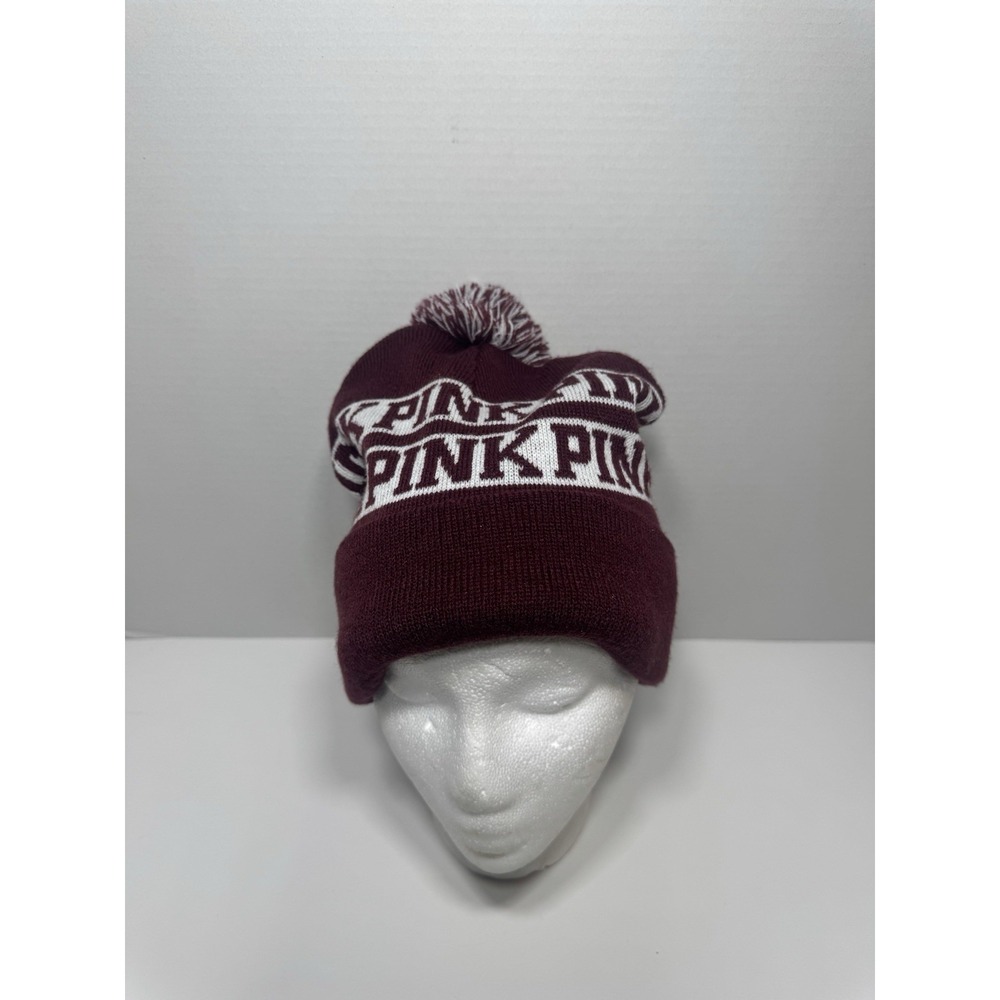 Pink Victorias Secret Beanie‎ Hat Winter Pom Pom Knit Hat One Size